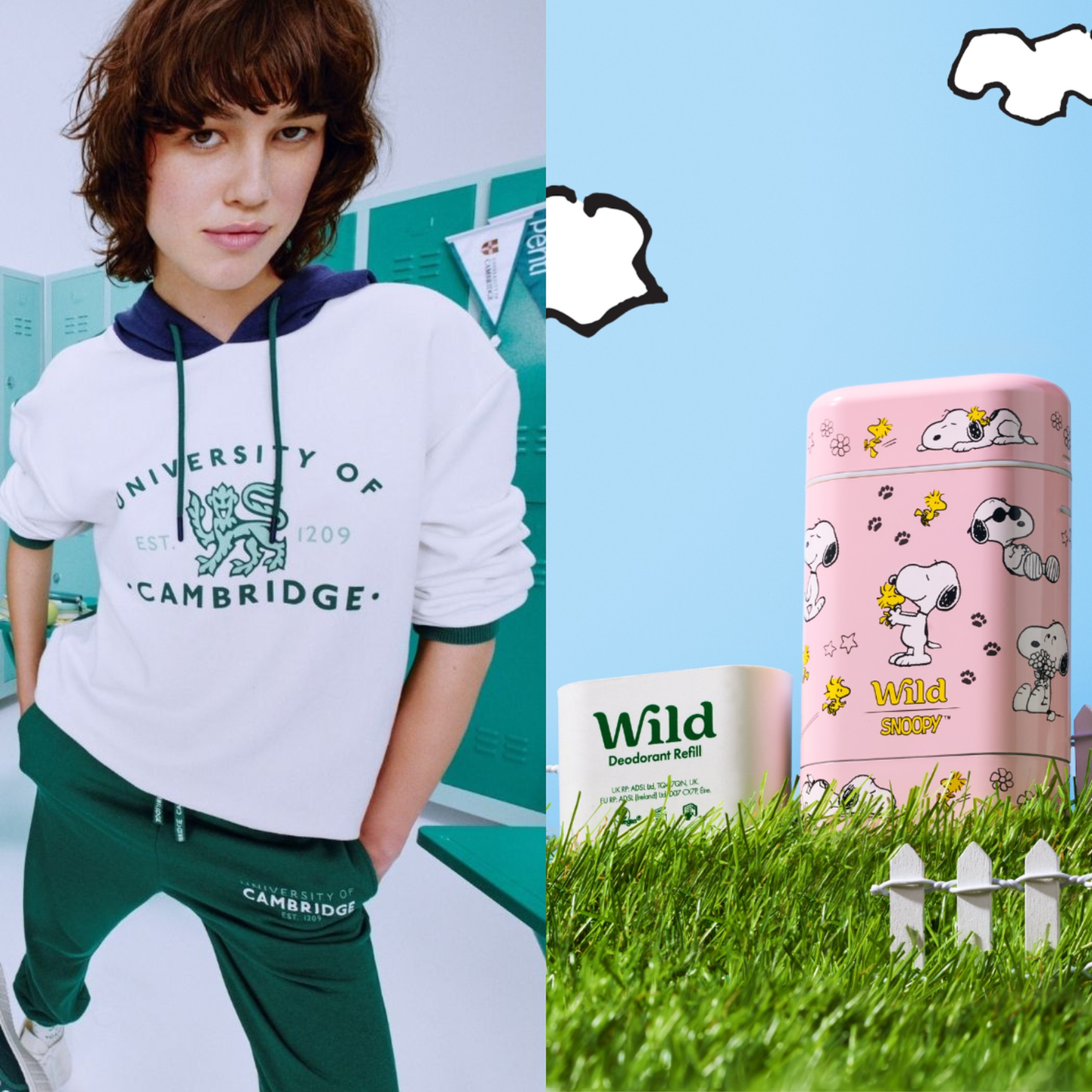 collage of a woman in a University of Cambridge hoodie and a boy in a Teenage Mutant Ninja Turtles sweatsuit